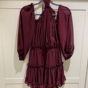 Misa Off the Shoulder Halterneck Dress